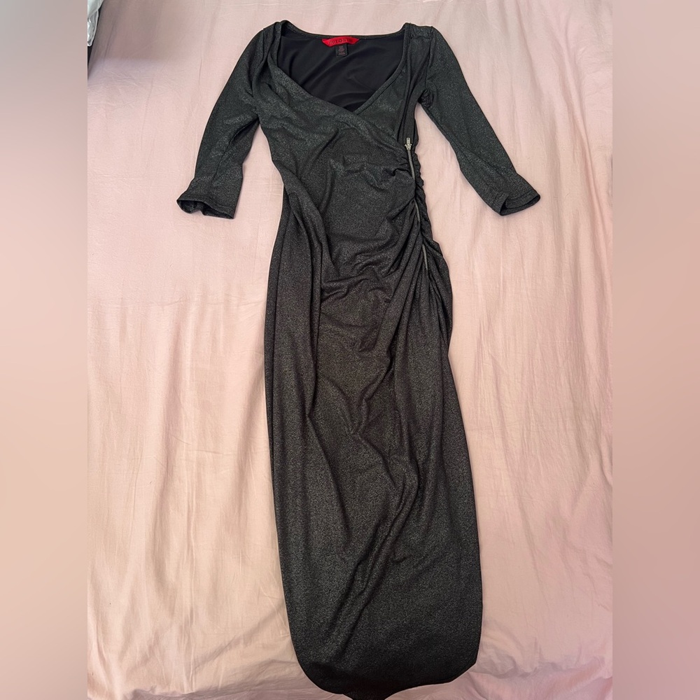 Hot Kiss Shimmering Black Long Sleeve Dress